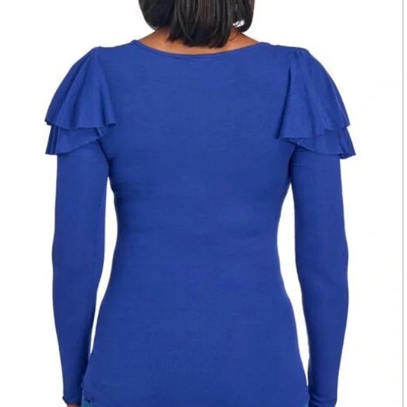 Free People Blue Ruffle Sleeve Top - Picture 3 of 3